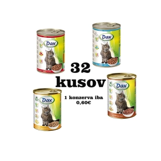 Dax Mačka Konzerva - Hovädzie/Hydina/Pečeňové/Rybacie kúsky v omáčke 32ks(4x8) x415g